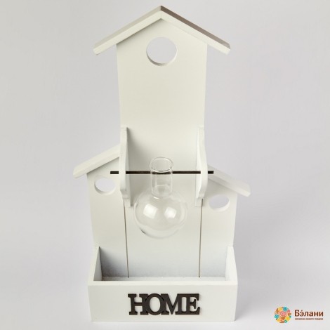 Деревянный вазон в форме дома со стеклянной бутылкой "Home"