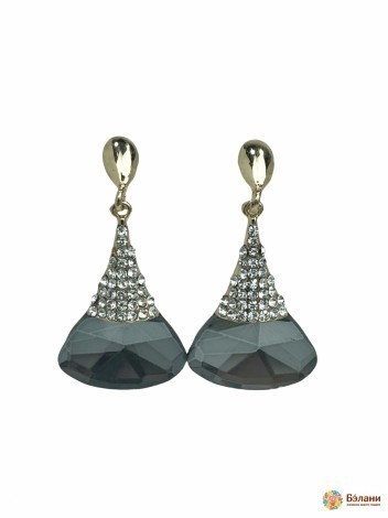 Серьги "Конус" со стразами и дымчатыми кристаллами