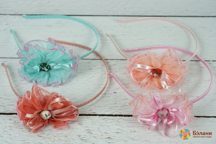 Обруч "Tulle flower" с атласным бантом