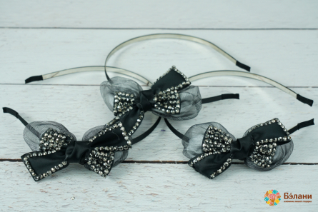 Обруч "Organza bow with satin" с черными стразами
