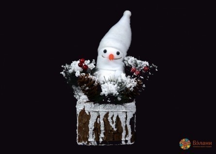 Новогодняя композиция "Снеговик на пне"