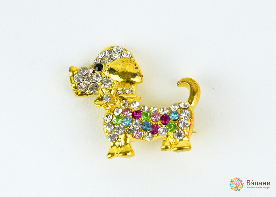 Брошь "Щенок с самоцветами"