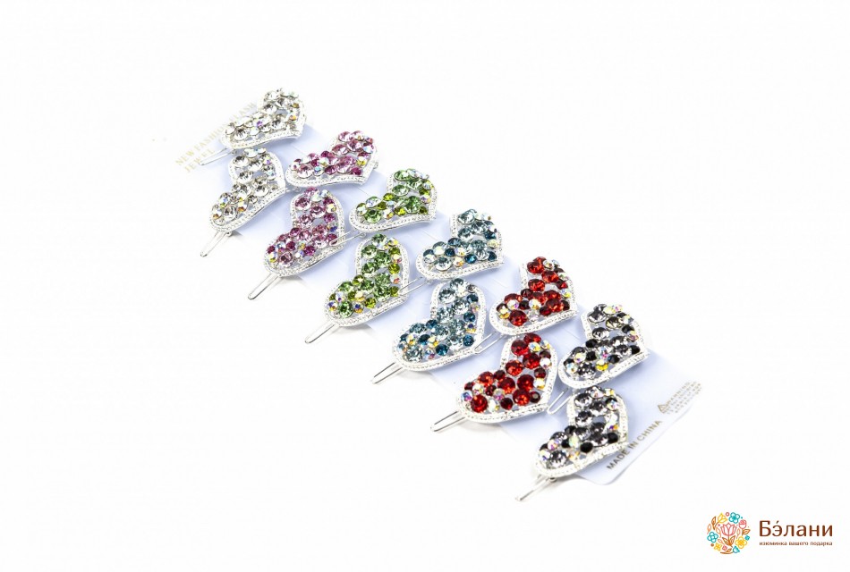 Шпилька на чубчик "Серце" срібло зі стразами