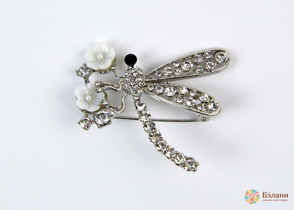 Брошь "Стрекоза с цветочками"