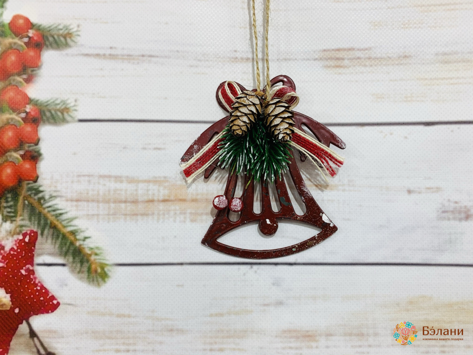 Елочная игрушка "Колокольчик бордовый"