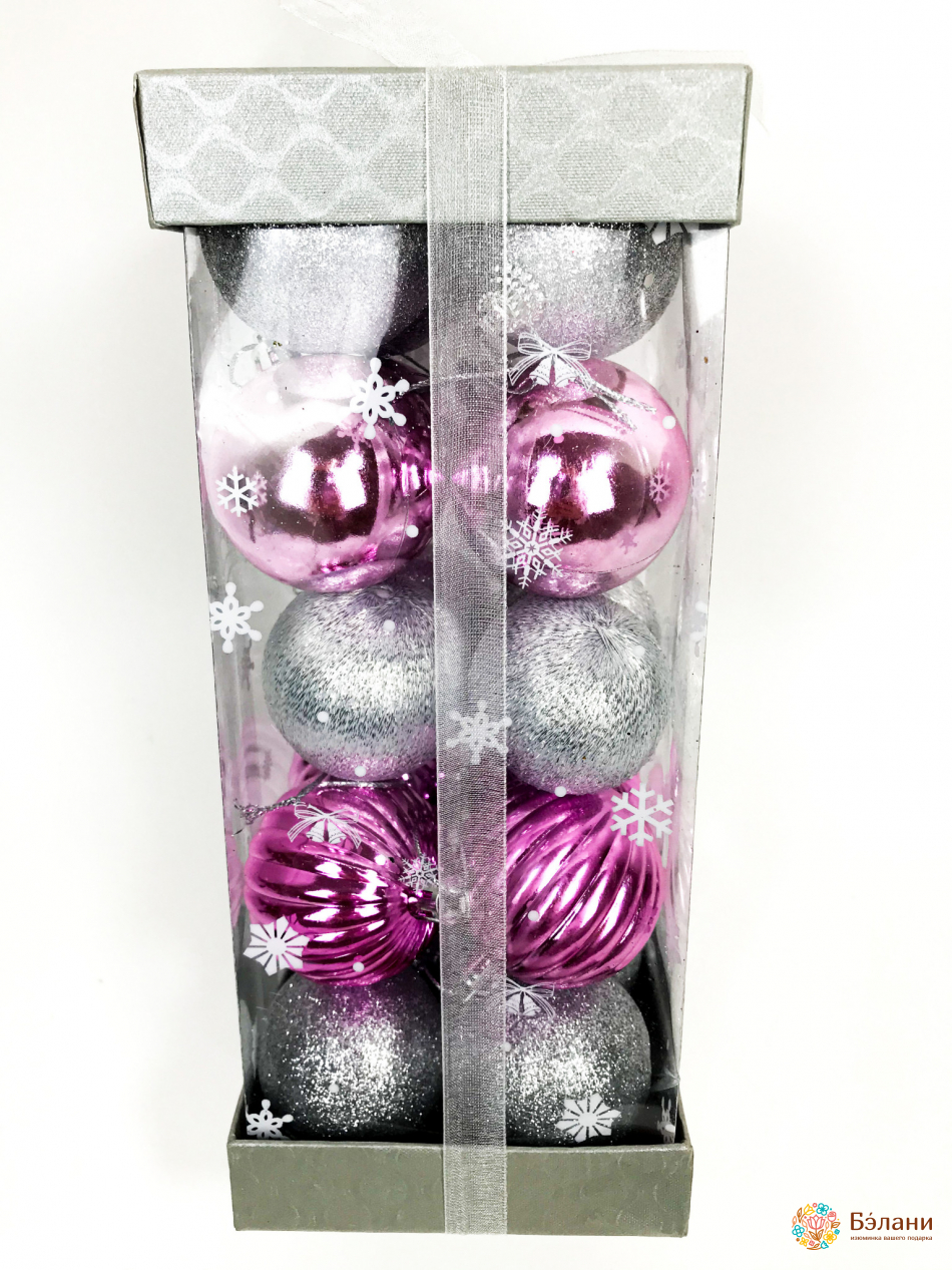 Елочная игрушка "Серебряно-розовые шары"