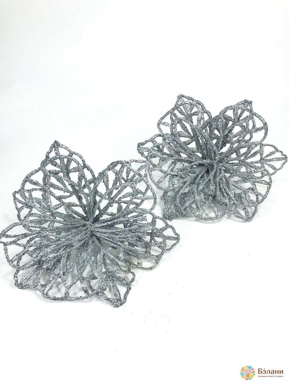 Декор "Квітка 4" з глітером срібло