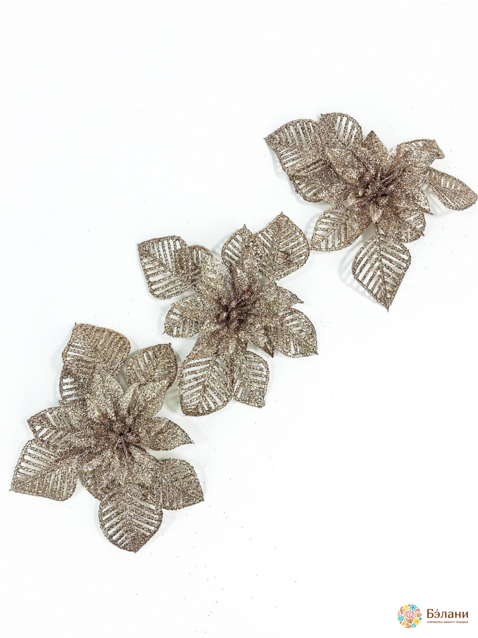 Новорічний декор "Квітка" з глітером пудра