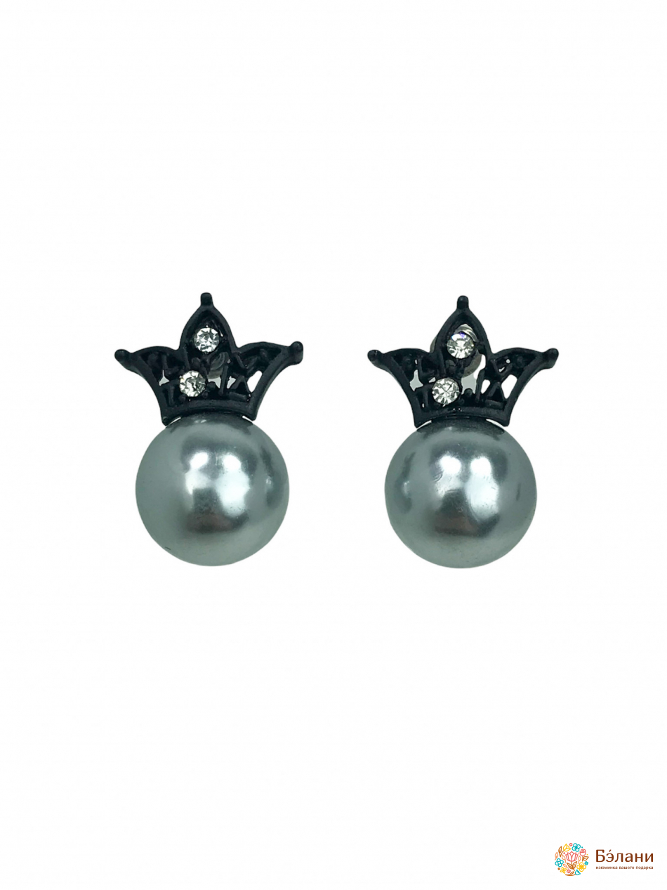 Сережки "Cherry" з короною сірі