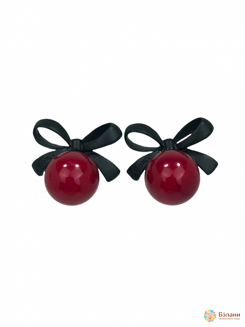 Сережки "Cherry" з червоним бантом