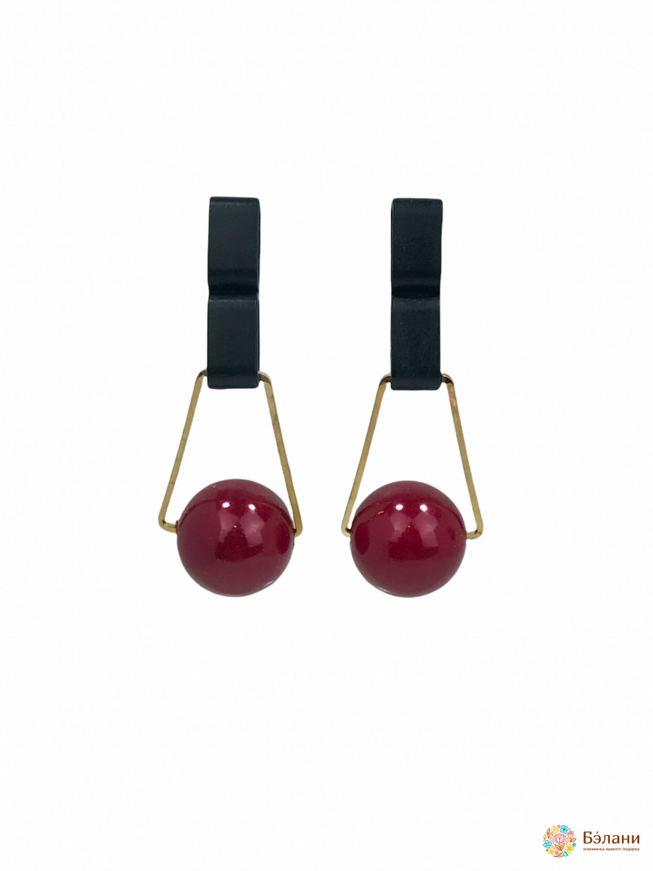 Серьги "Cherry" с кожаным бантом