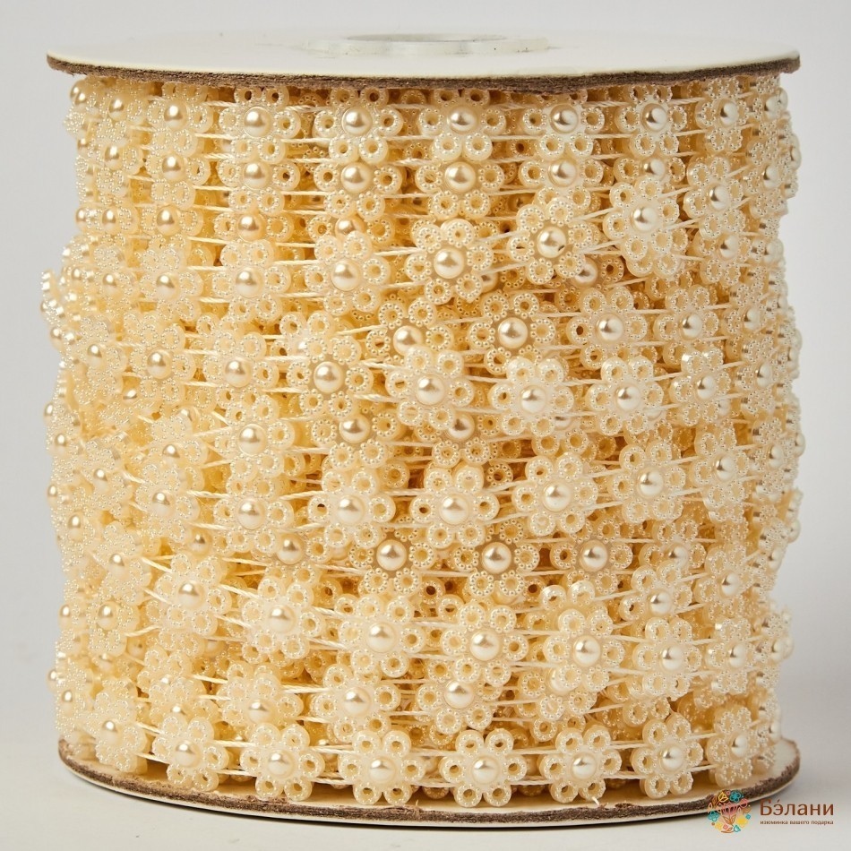 Декоративна стрічка "Квітка на нитці" кремова