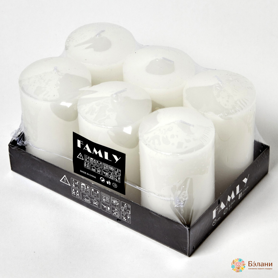 Свічка парафінова "Широкий Стовпчик" біла S 6шт.