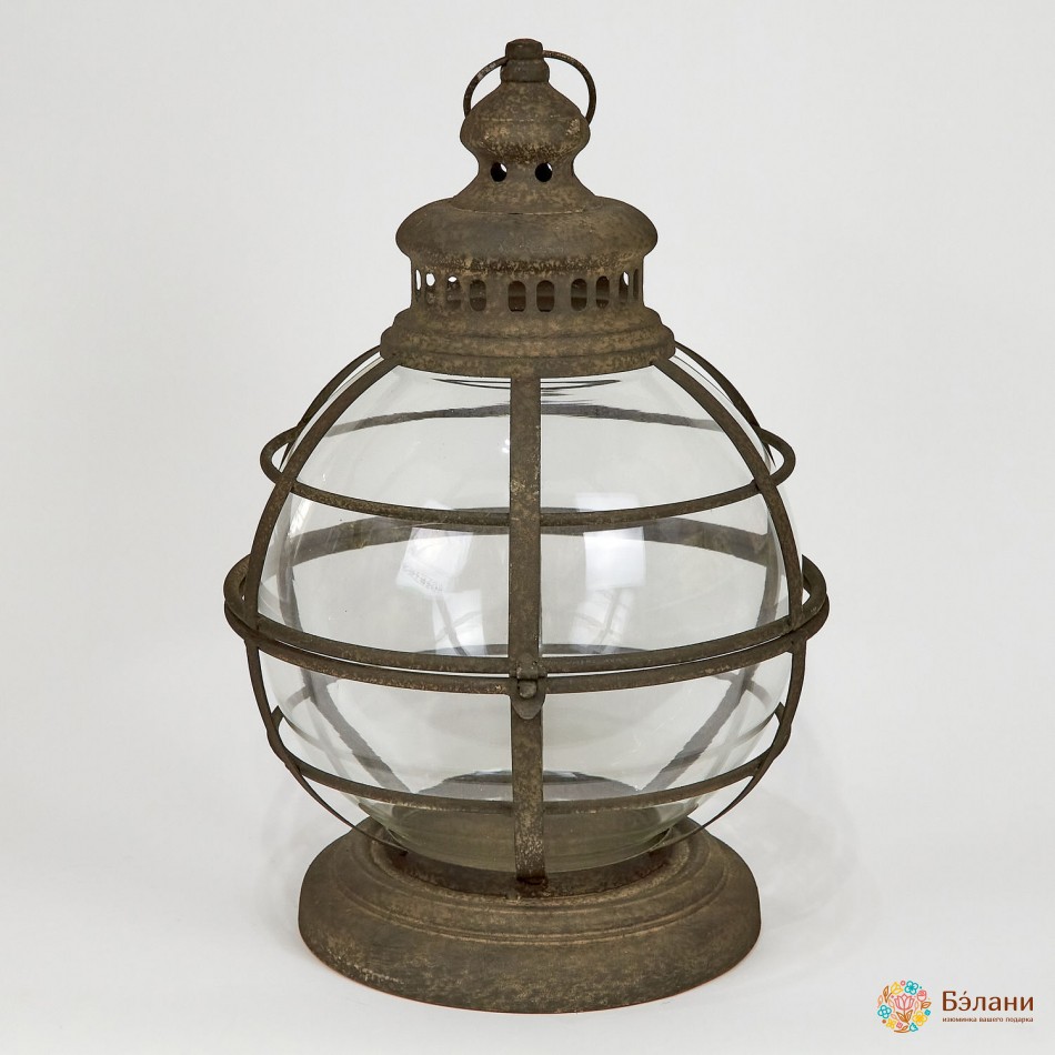 Ліхтар круглий, скляний з металевою оправою "Round lamp"
