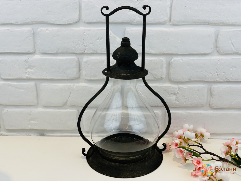 Фонарь стеклянный с металлической оправой "Vintage lamp"
