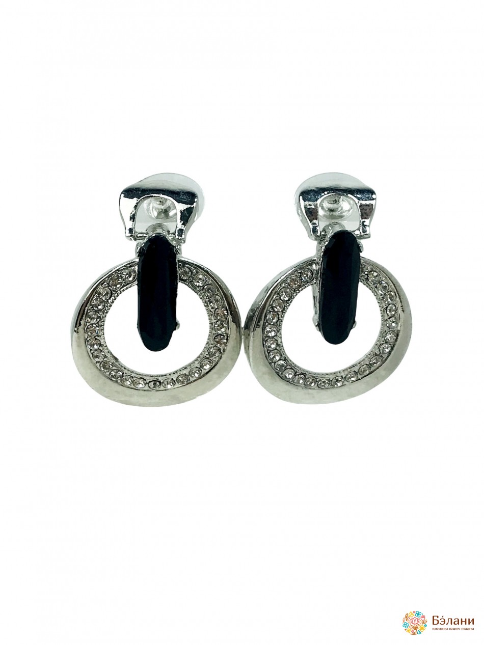 Сережки-гвоздики "Кільця з чорними агатами"