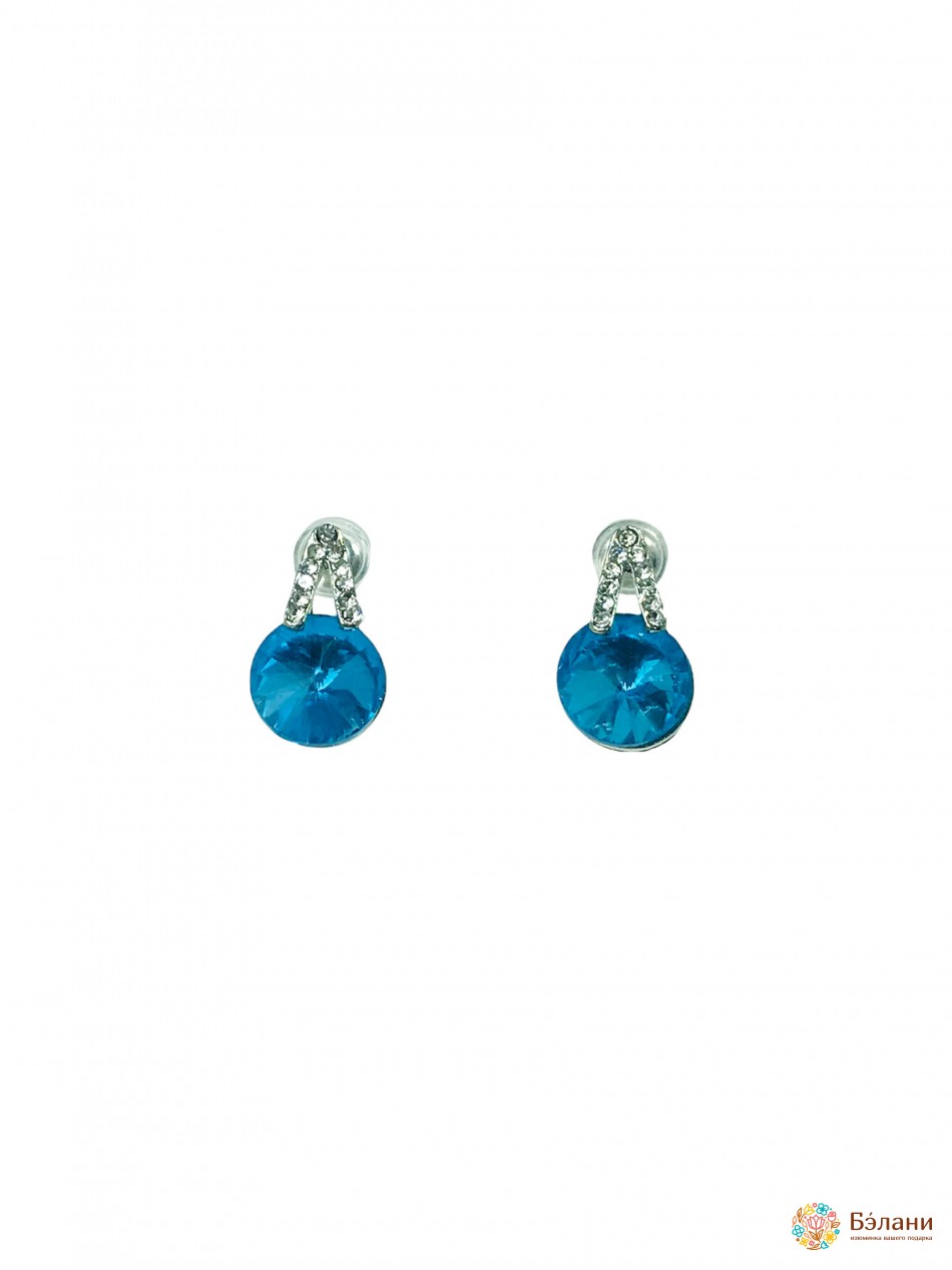 Сережки-гвоздики "Аквамаринові намистини"