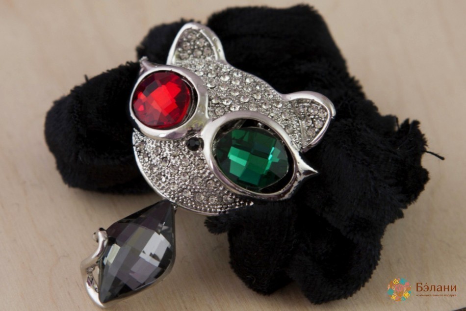 Гумка "Котик срібний" на чорному борзаті