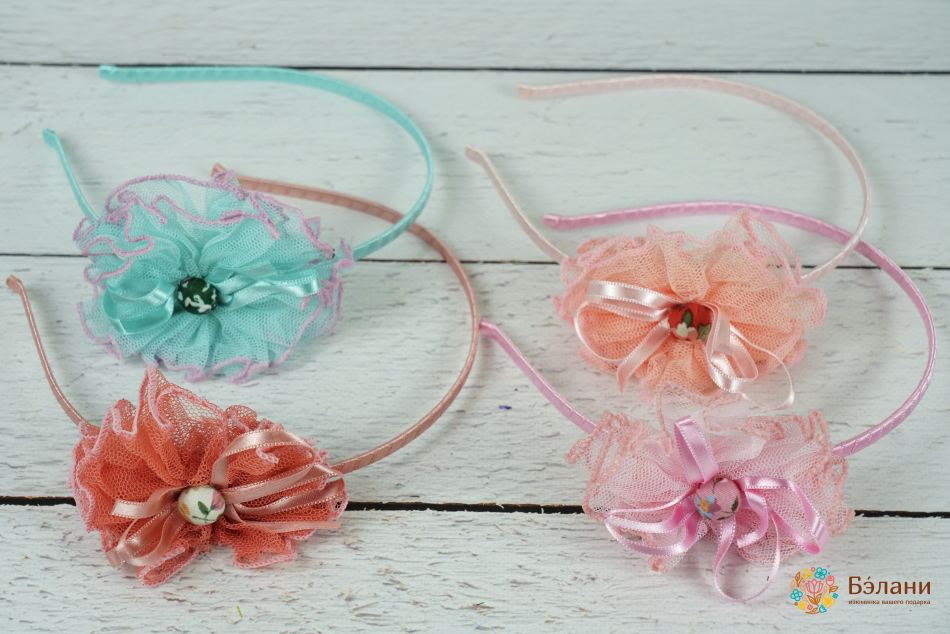 Обруч "Tulle flower" с атласным бантом