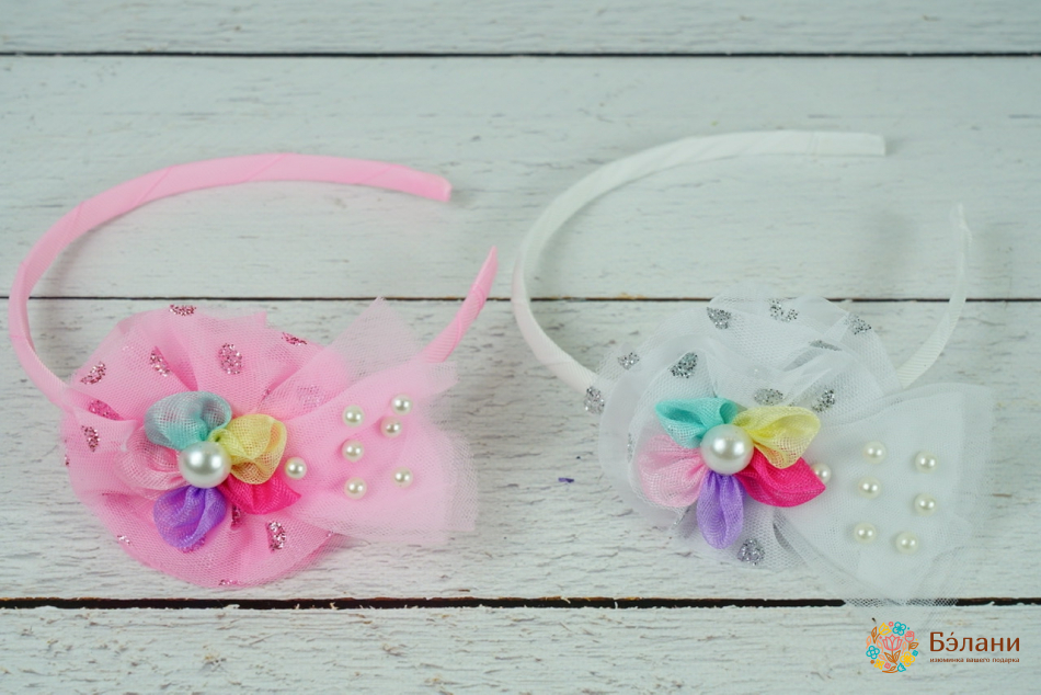 Обруч "Tulle flower with pearls"