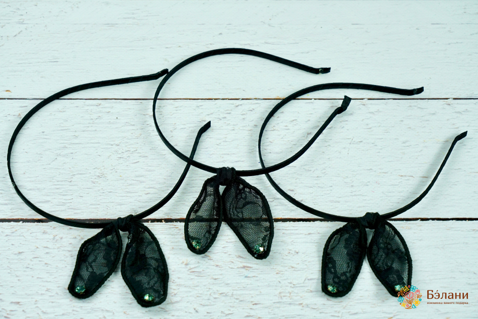 Обруч "Soloha" черный гипюр с алмазом