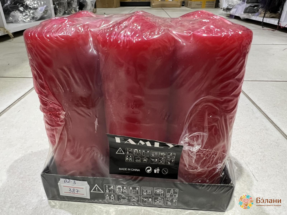 Свеча парафиновая "Столбик" красная M 6шт.