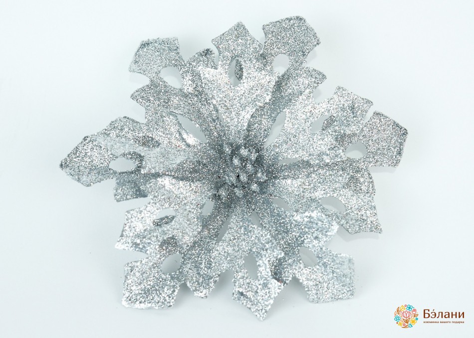 Декоративна квітка срібна з глітером