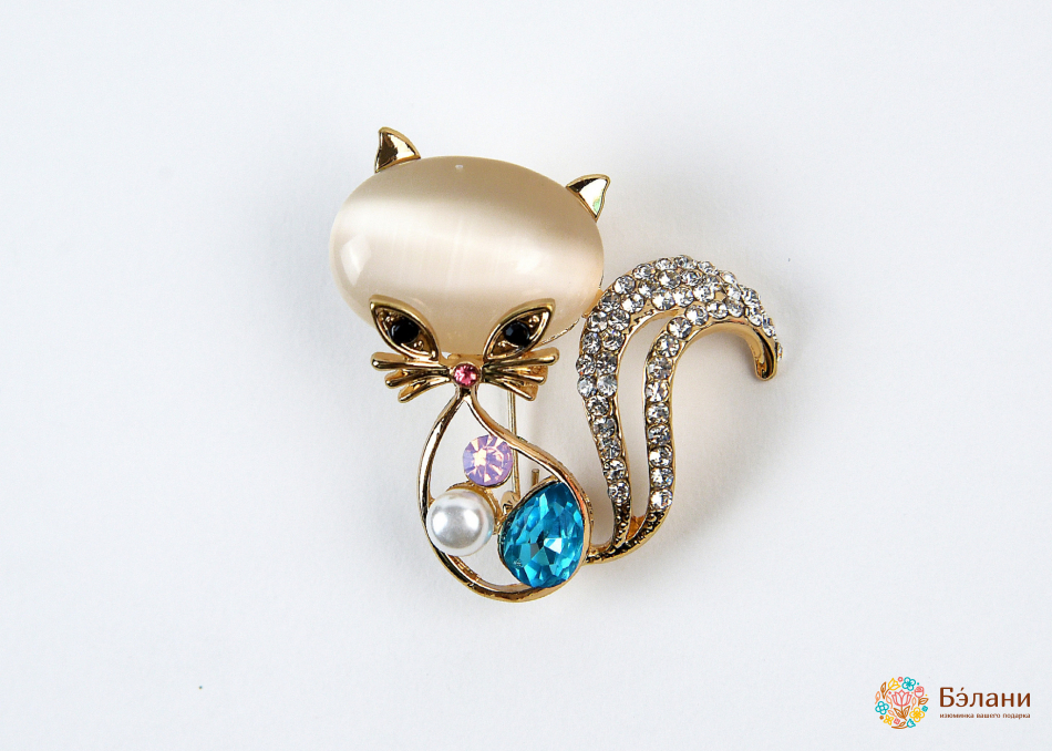 Брошь "Кот с ониксовой мордашкой"