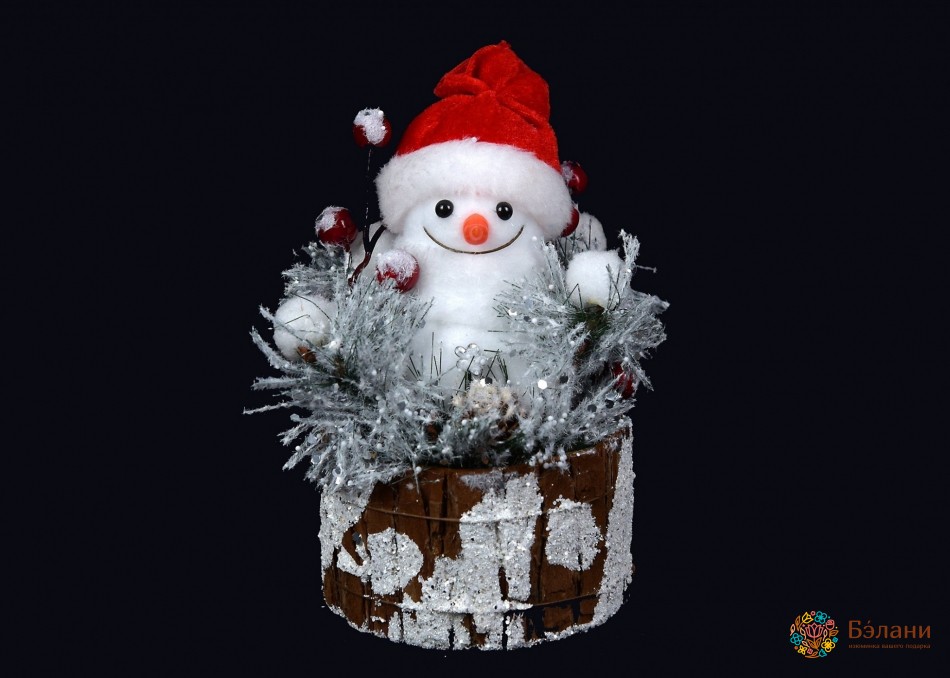 Новорічна коіпозиція "Сніговичок на пні"