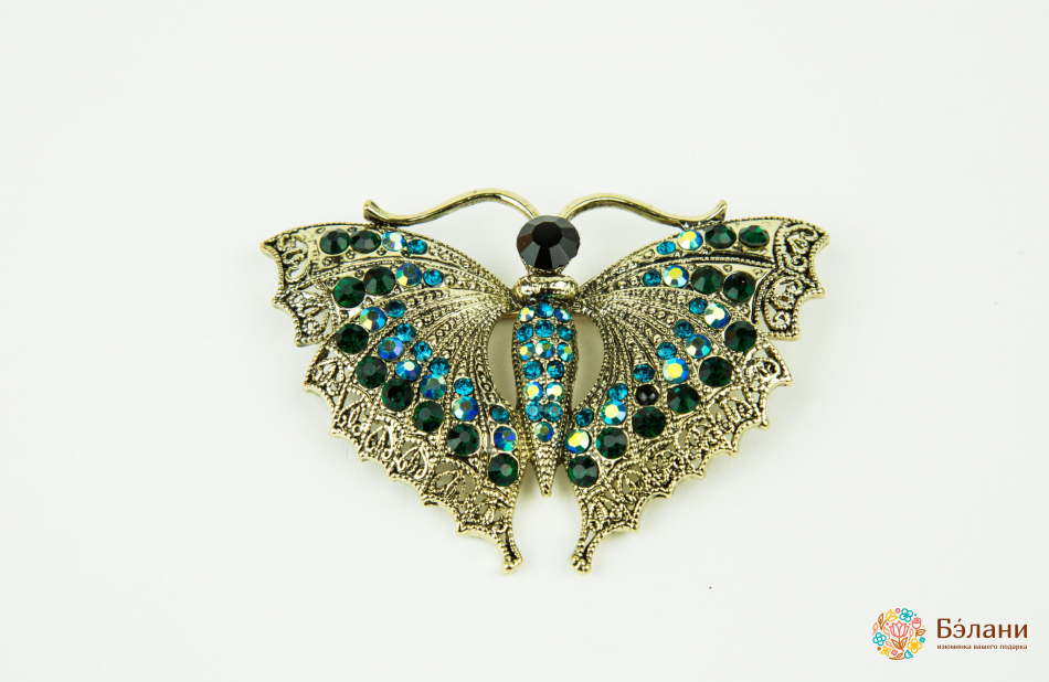 Брошь "Бабочка с изумрудами"