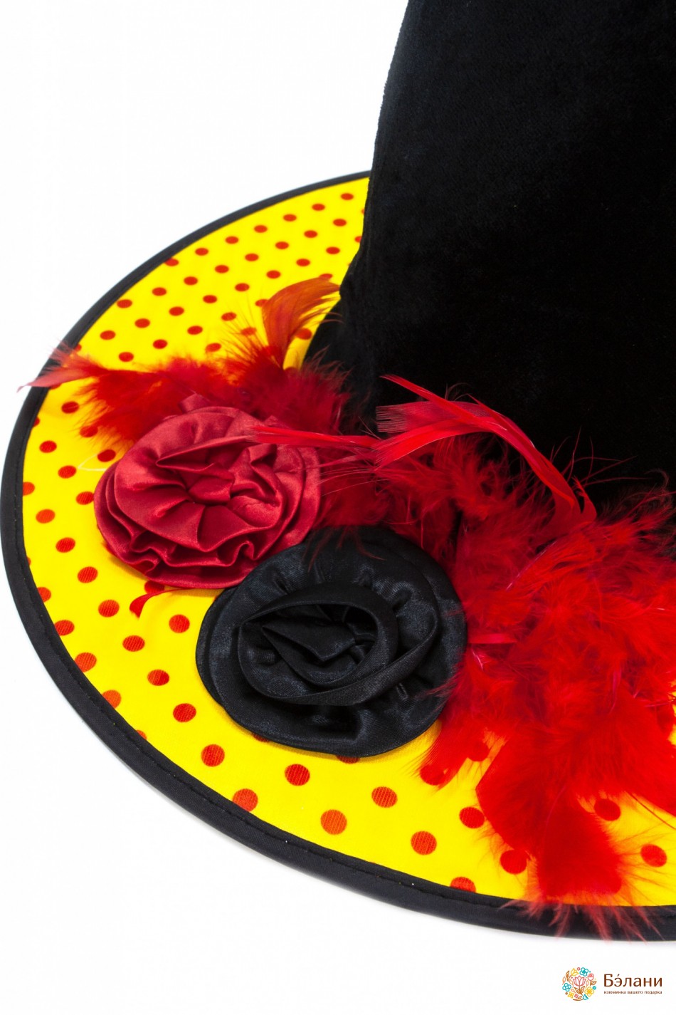 Ковпак відьми в горох з червоним пір'ям | 3