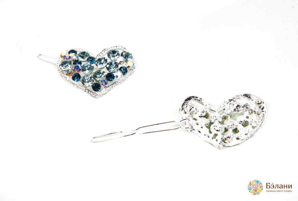 Шпилька на чубчик "Серце" срібло зі стразами | 2