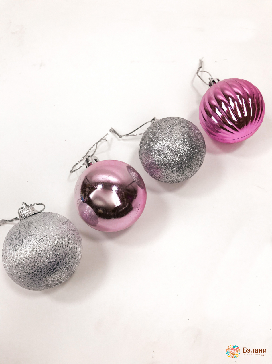 Елочная игрушка "Серебряно-розовые шары" | 2