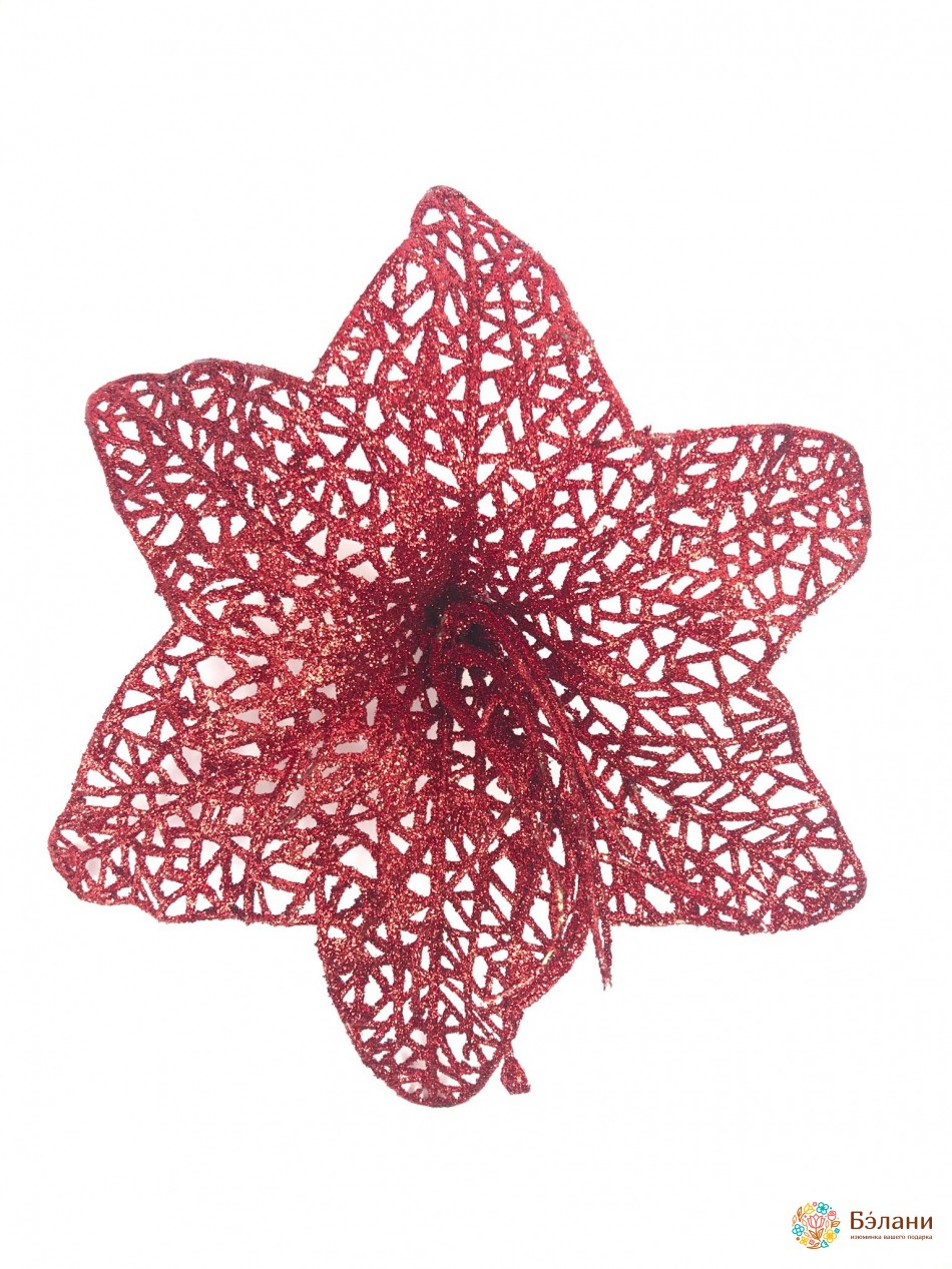 Декор "Квітка ажурна" з гліттером червоний | 2