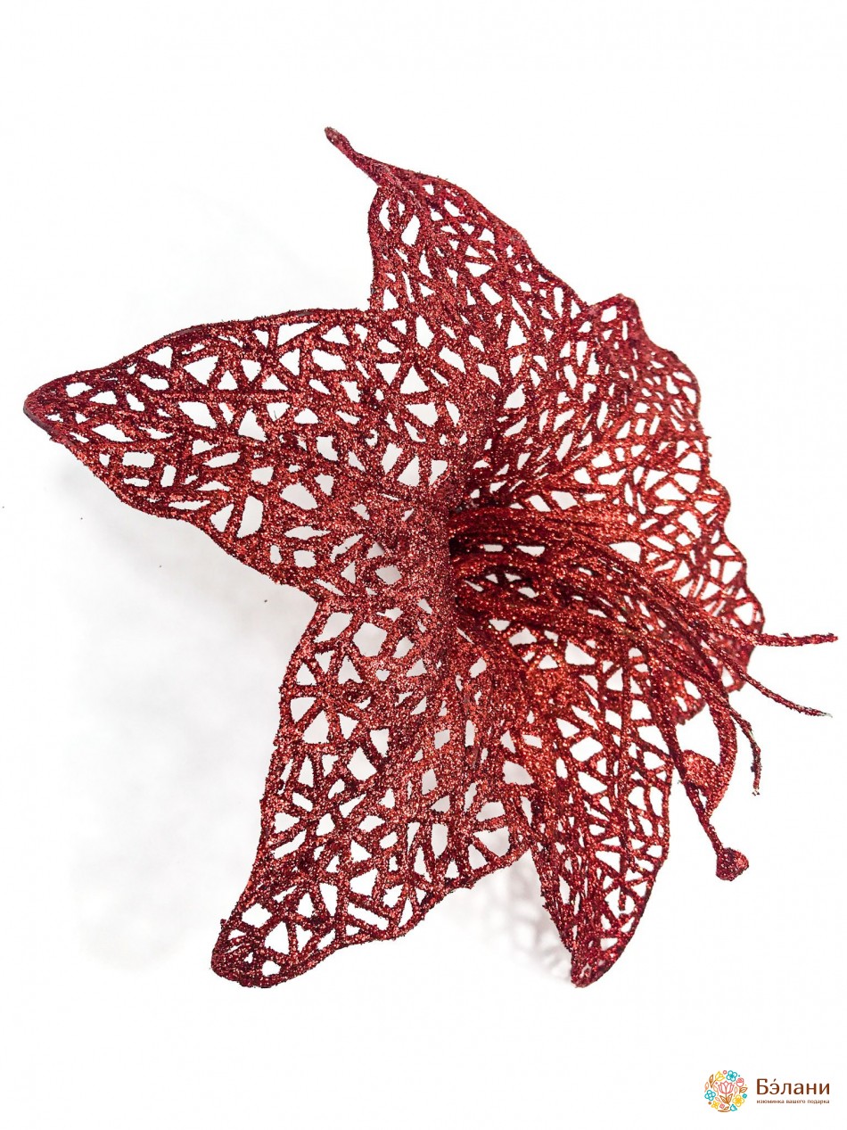 Декор "Квітка ажурна" з гліттером червоний | 4