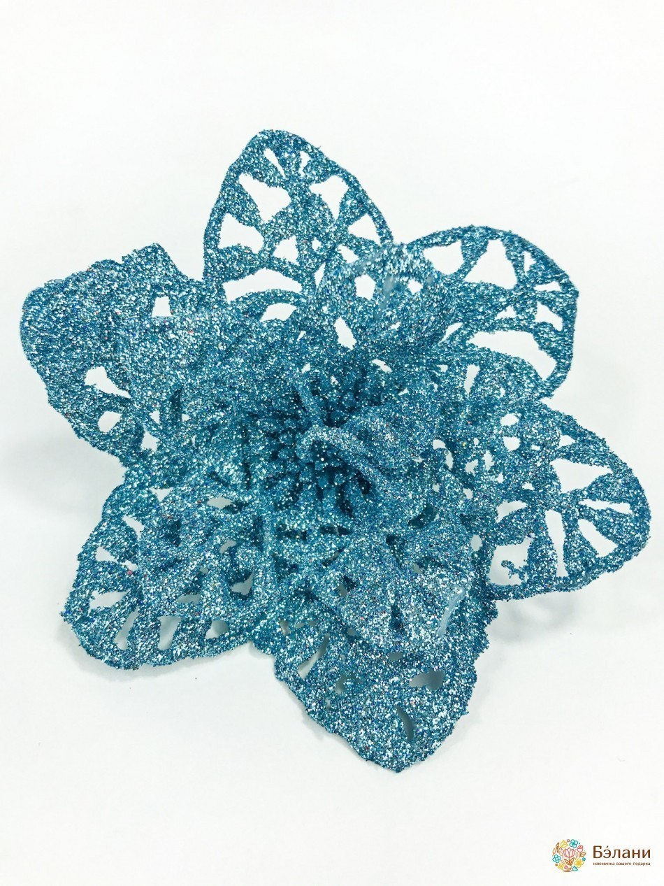 Новорічний декор "Квітка ажурна" з глітером блакитний | 3
