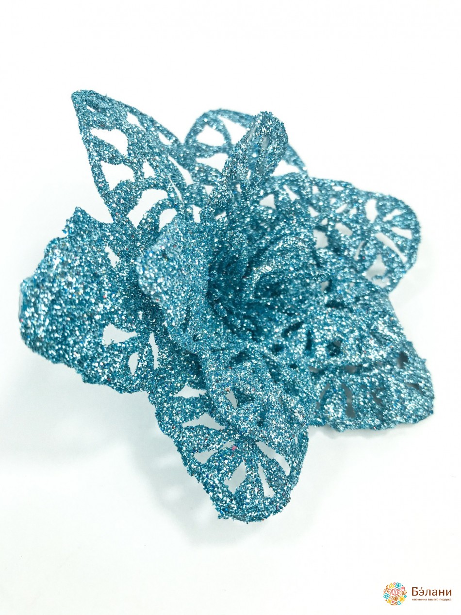 Новорічний декор "Квітка ажурна" з глітером блакитний | 2