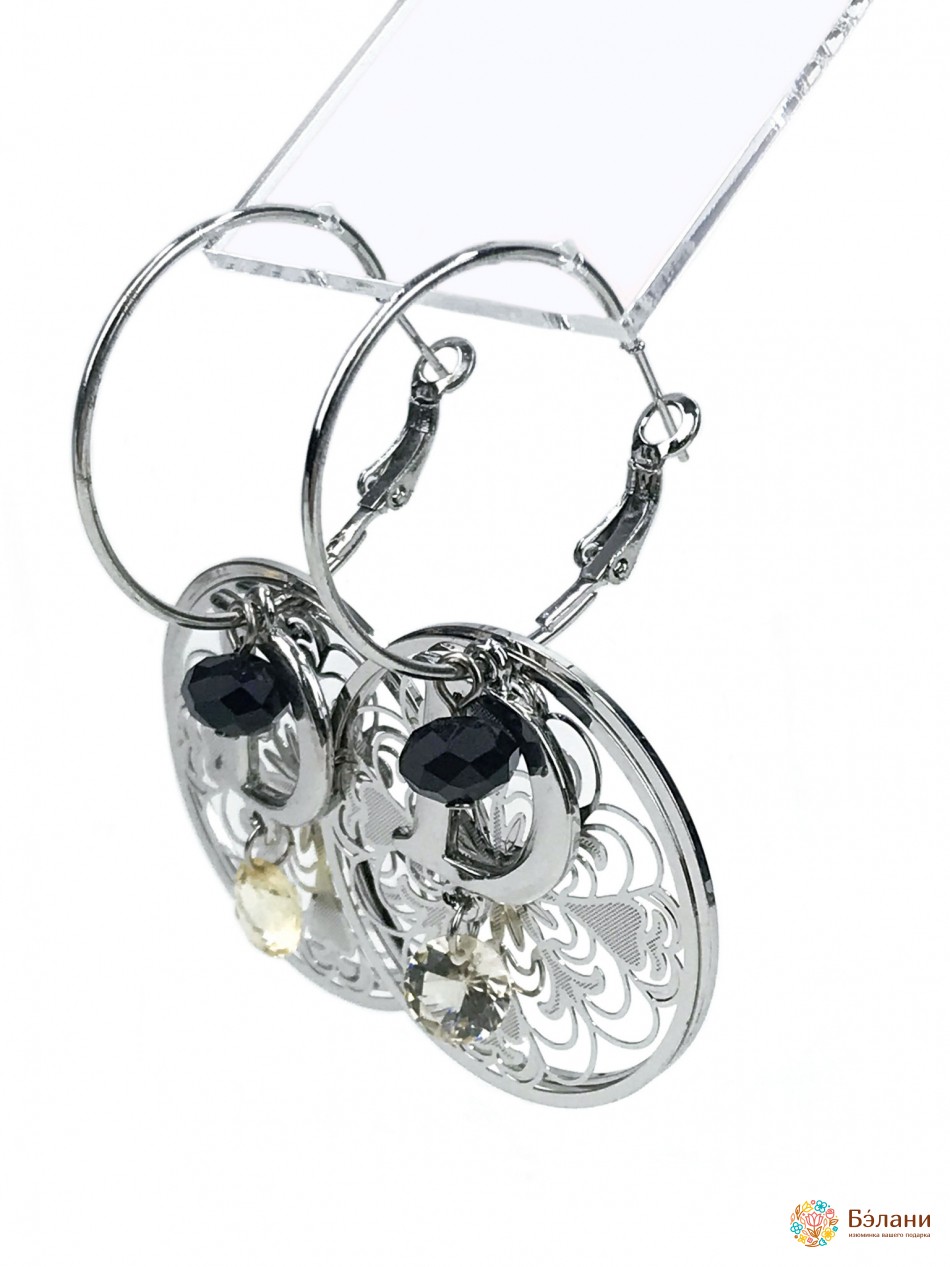 Сережки, що звисають "Silver collection" з ажурними колами | 2