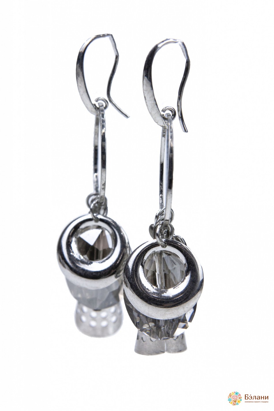 Сережки, що звисають "Silver collection" з димчастими кристалами | 2