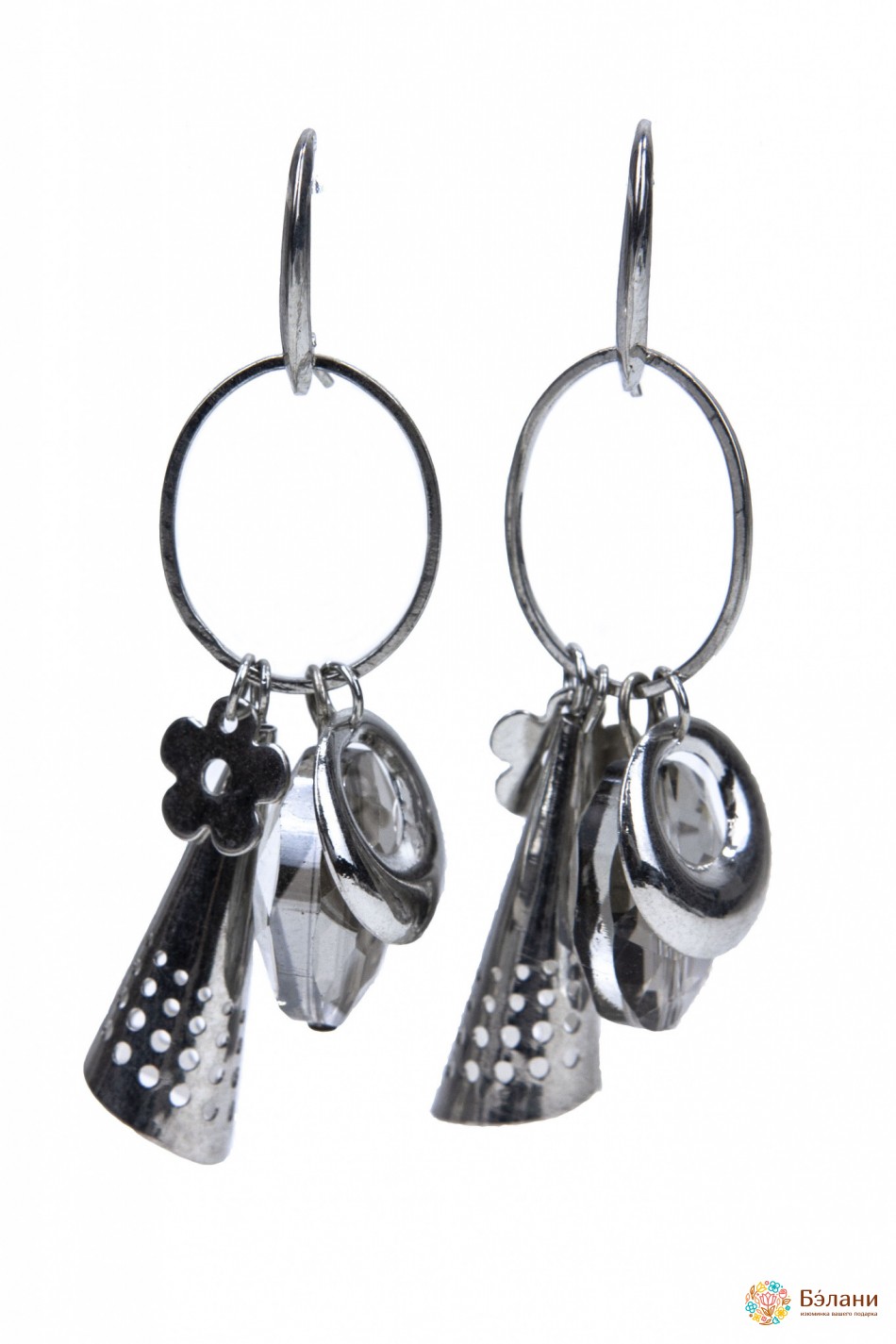 Сережки, що звисають "Silver collection" з димчастими кристалами | 3