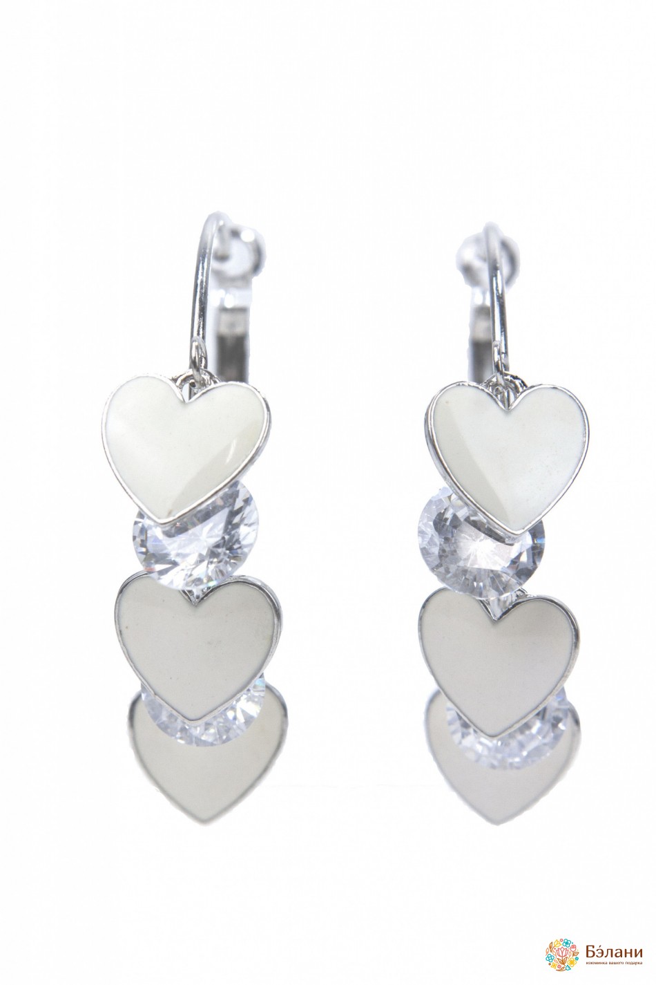 Сережки "Silver collection" з білими серцями | 2