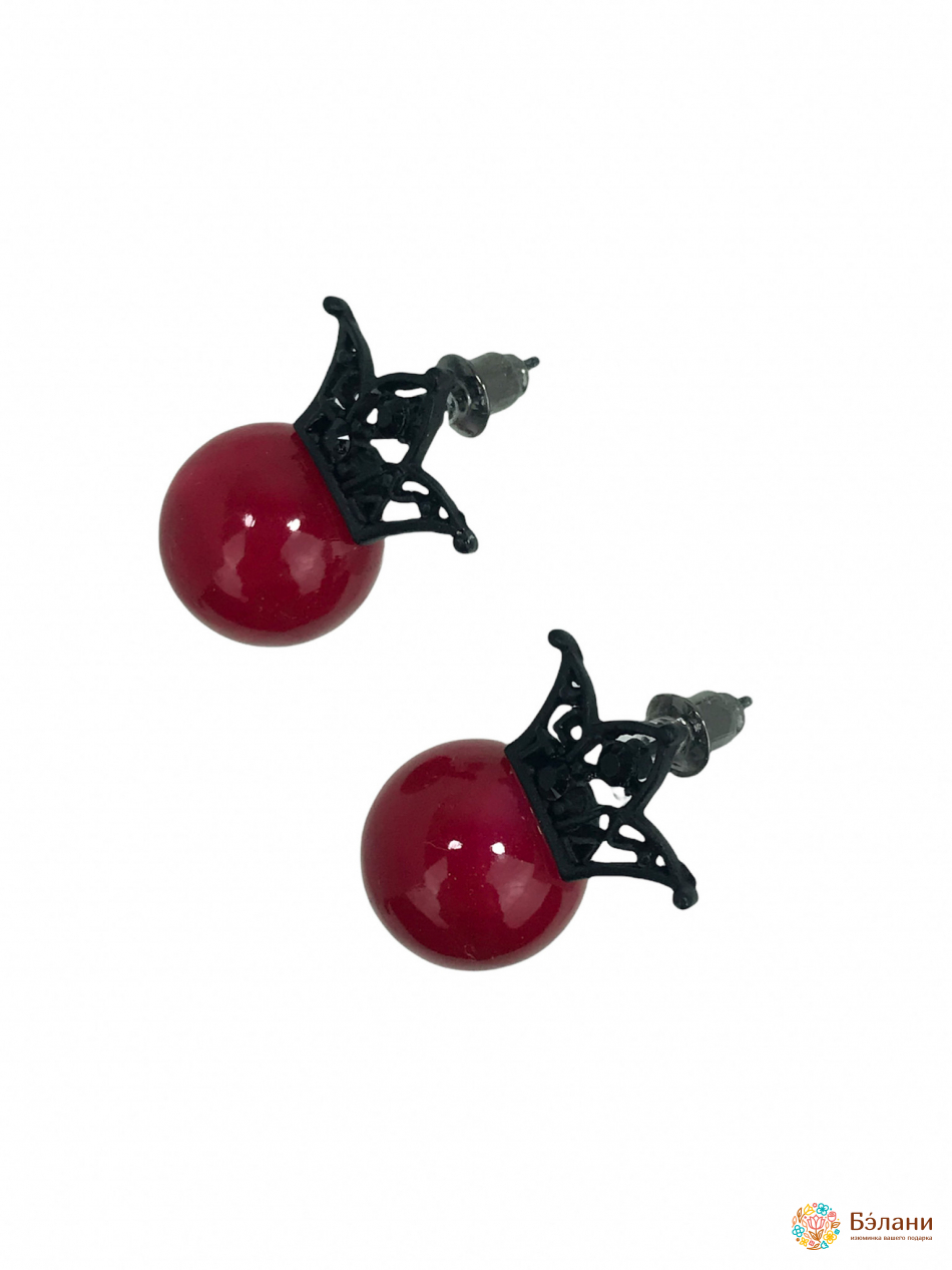 Сережки "Cherry" з червоною короною | 2