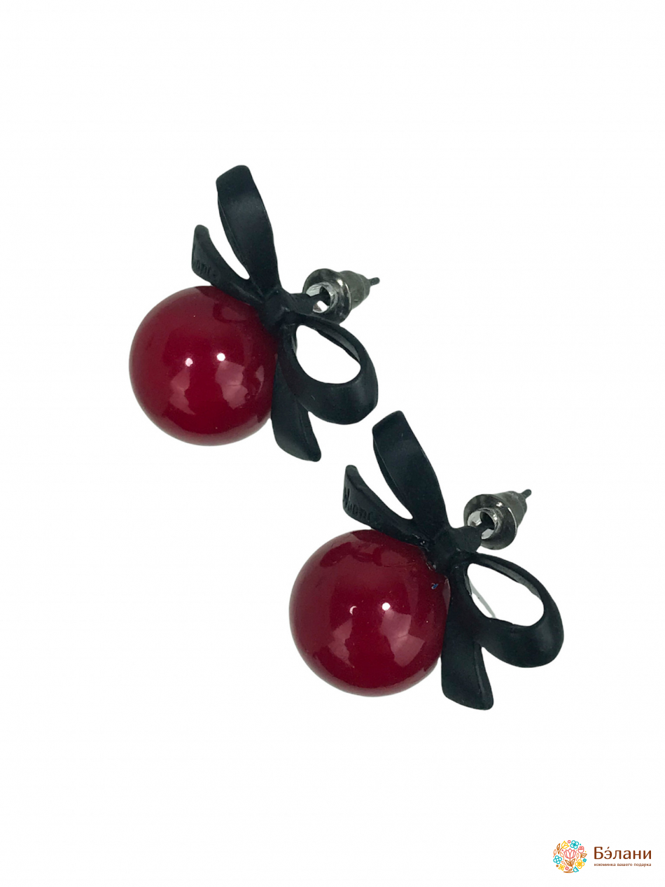 Сережки "Cherry" з червоним бантом | 2