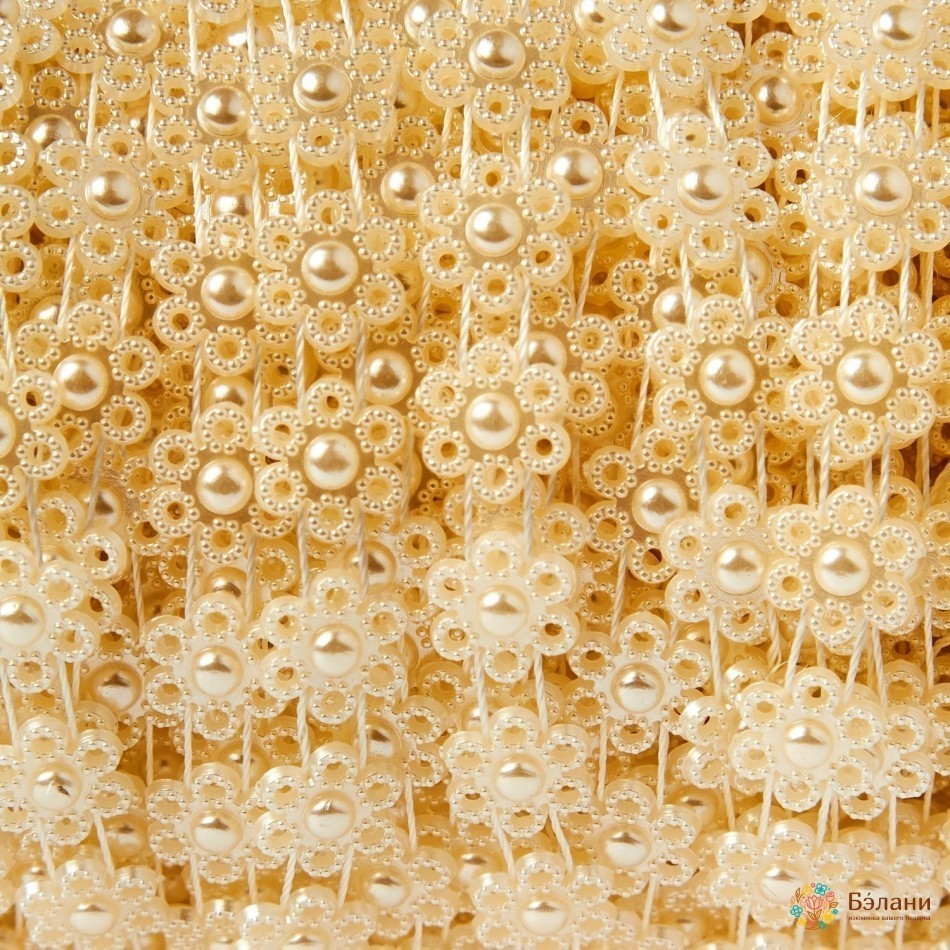 Декоративна стрічка "Квітка на нитці" кремова | 2