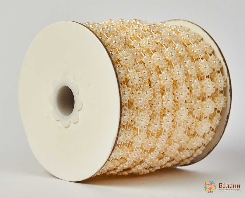 Декоративна стрічка "Квітка на нитці" кремова | 3