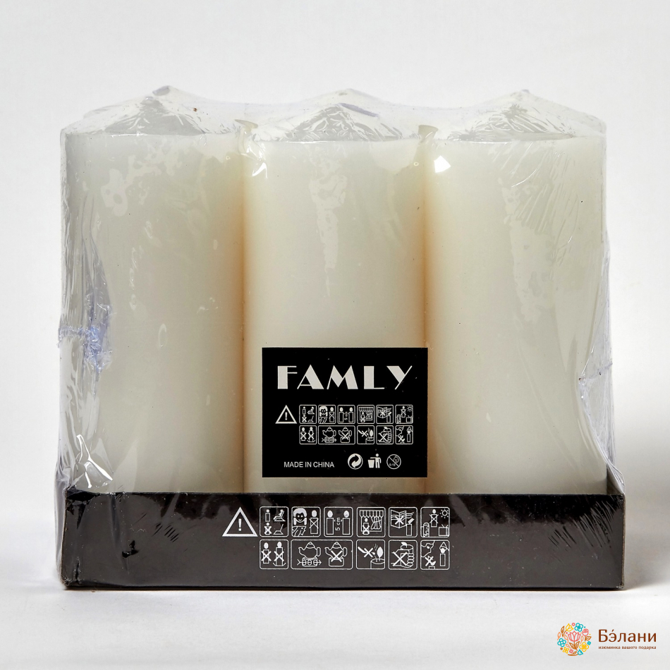 Cвеча парафиновая "Широкий Столбик" белая L 6шт. | 2