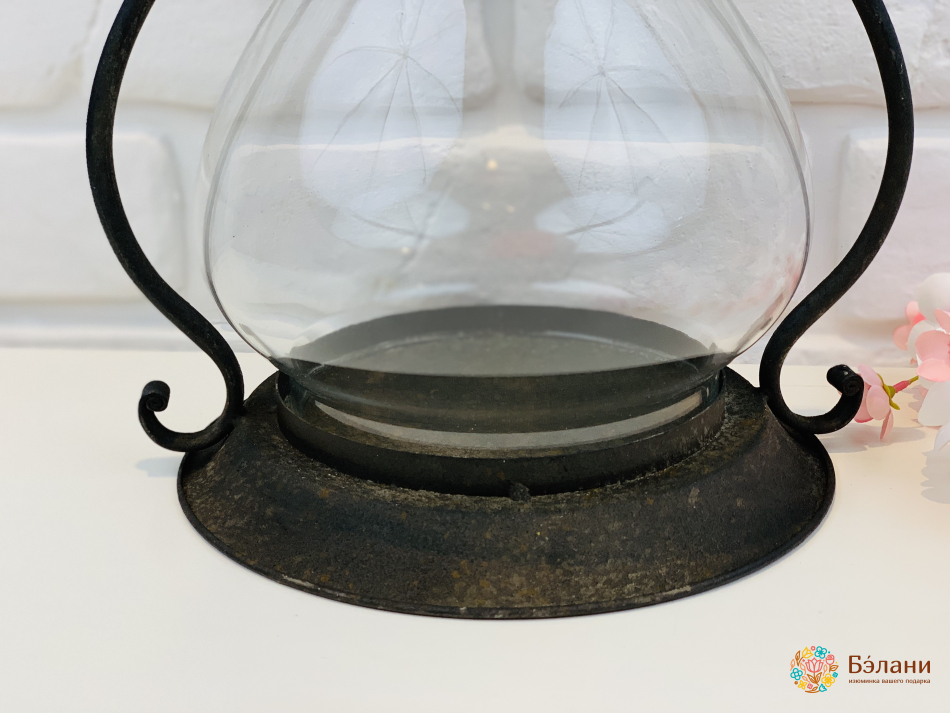 Фонарь стеклянный с металлической оправой "Vintage lamp" | 4