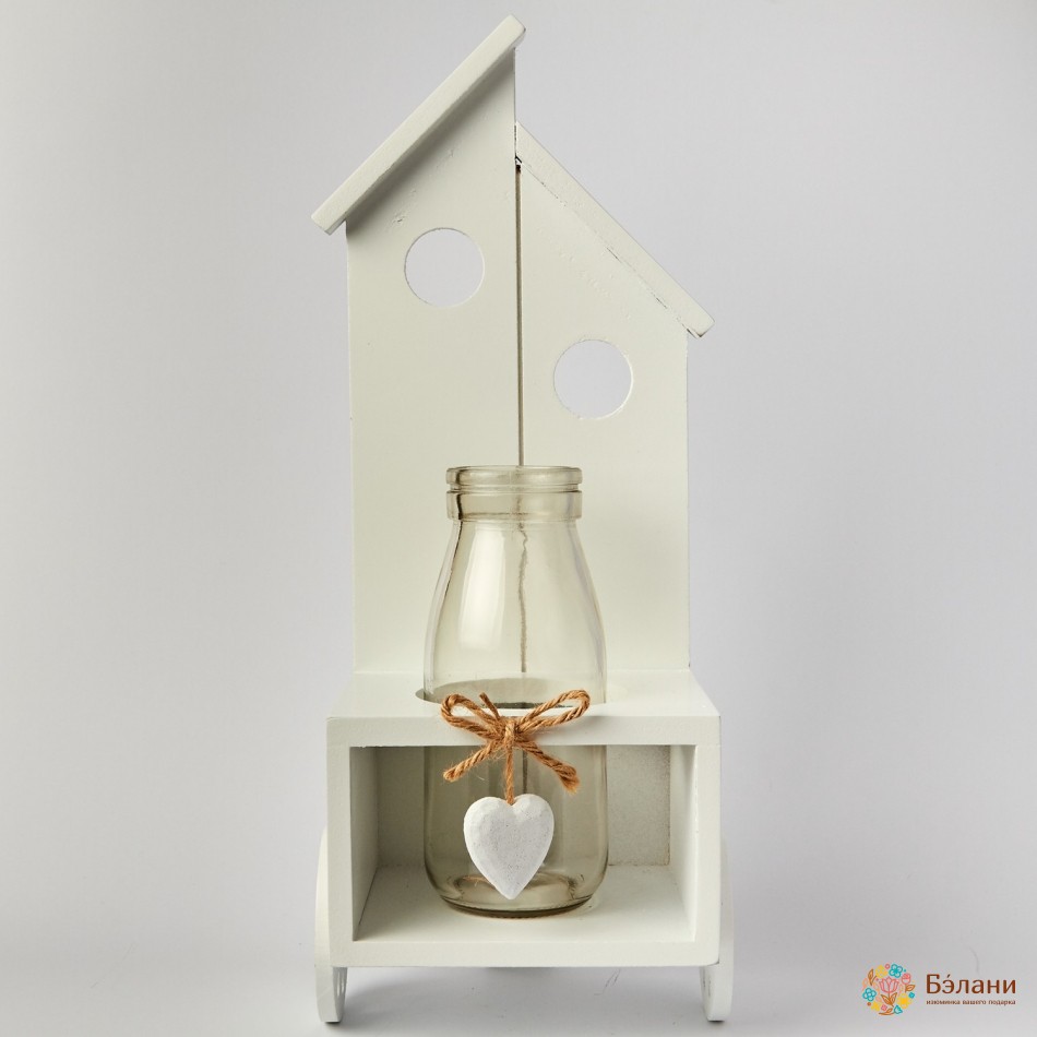 Дерев'яний вазон у формі будинку зі скляною пляшкою | 2