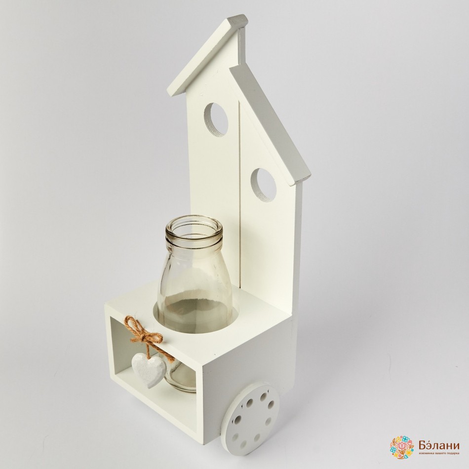 Дерев'яний вазон у формі будинку зі скляною пляшкою | 3