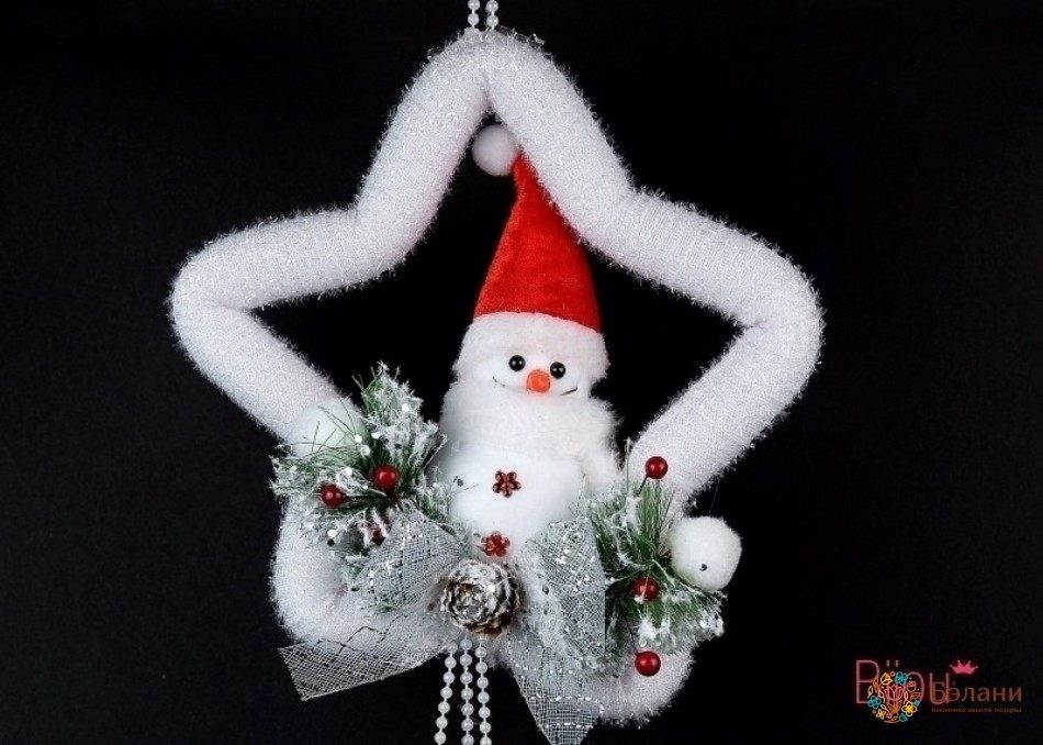Декор новорічний підвісний "Сніговик на зірці" | 2